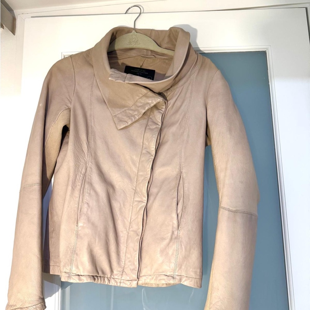 All Saints Cream Rose Leather Jacket